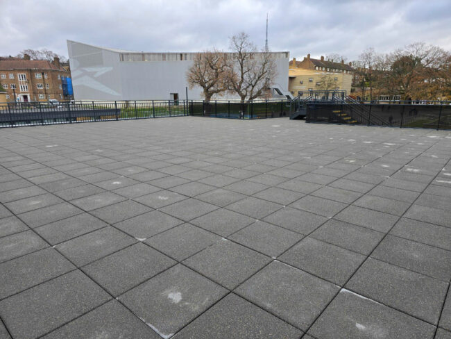 Panorama P-TK freestanding roof terrace with integrated balustrade at Kingsdale School, UK.